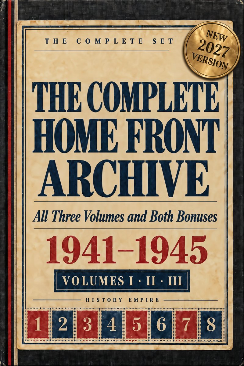 The Complete Home Front Archive cover: the complete set, Volumes I, II and III. Dark book cloth and a gold New 2027 Version medallion.