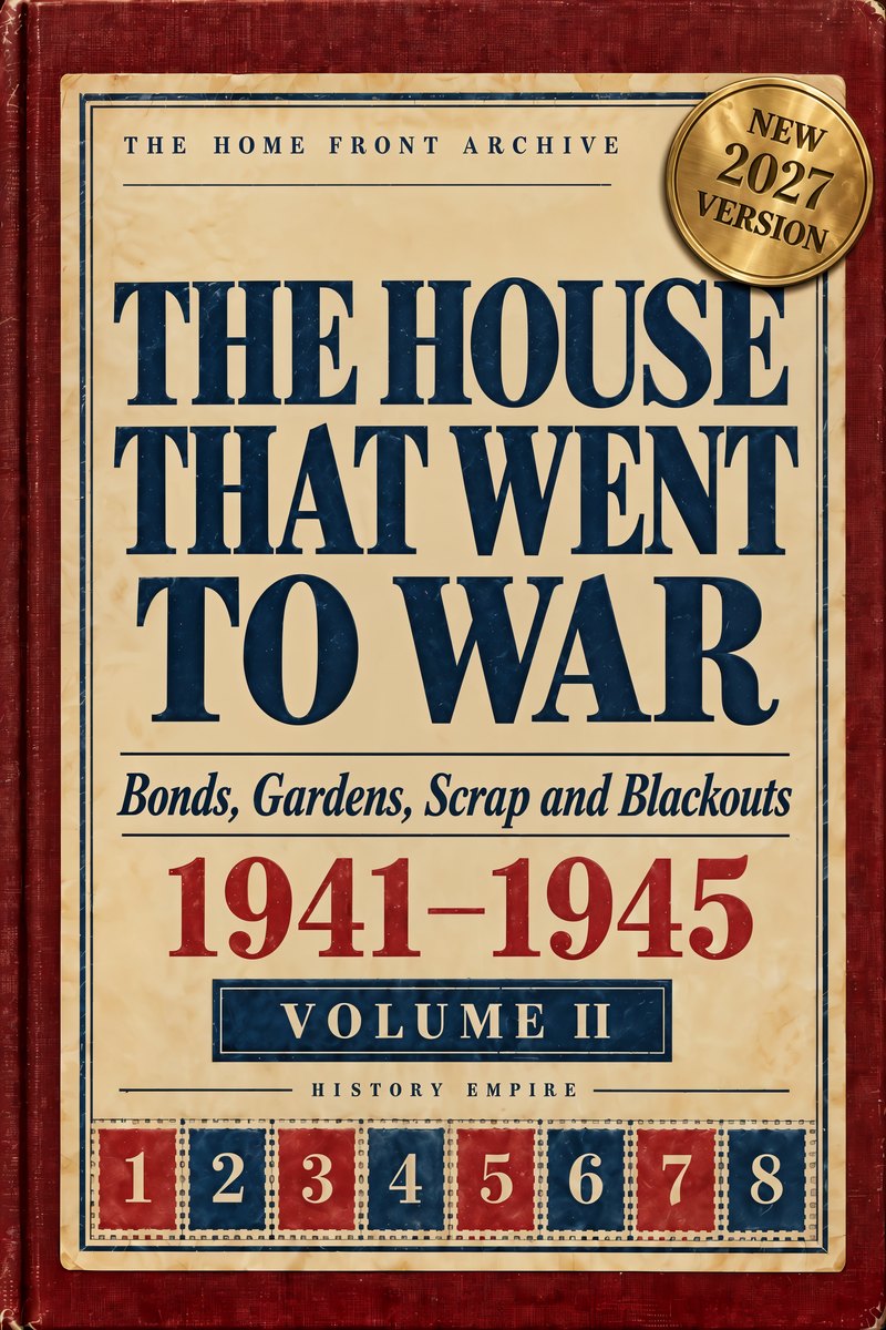 Volume II cover: The House That Went to War, 1941 to 1945. Red book cloth and a gold New 2027 Version medallion.